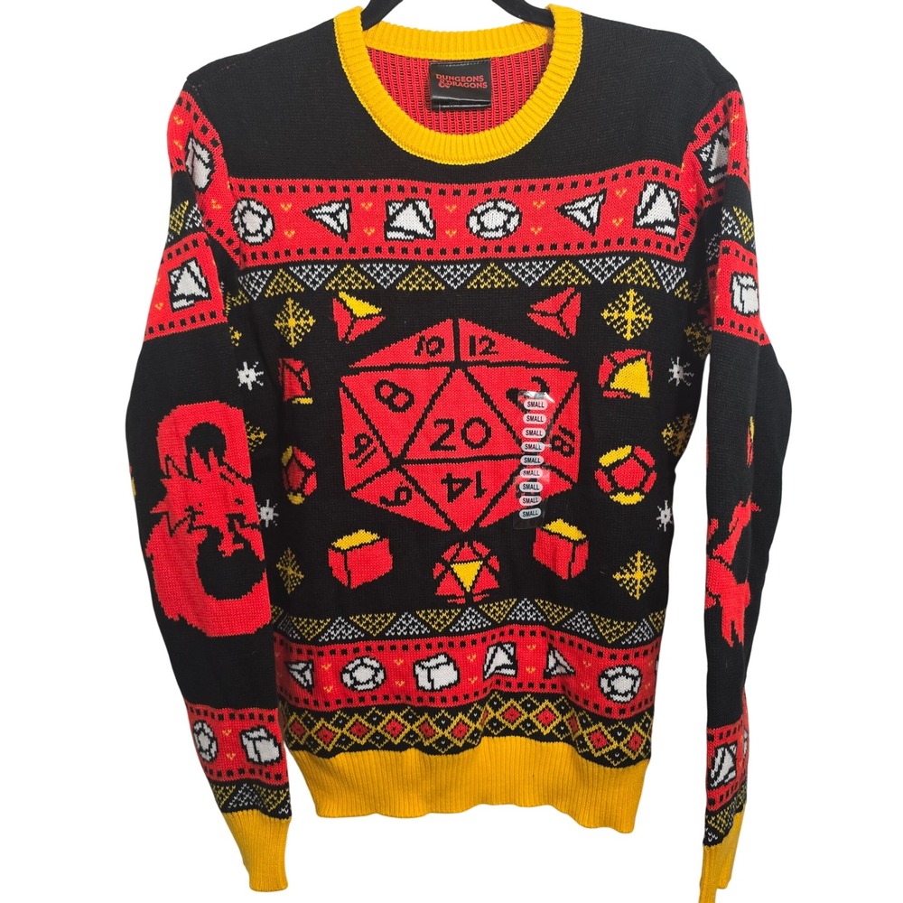 Dungeons & Dragons D20 Dice Ugly Christmas‎ Sweater Geeknet Size Small NWT